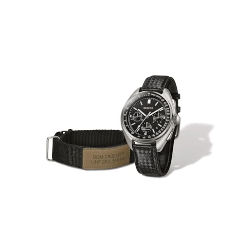 Bulova Lunar Pilot Watch 96B251 – Herren Designer-Armbanduhr Mond-pilot – Armband aus Leder – Schwarz - 5